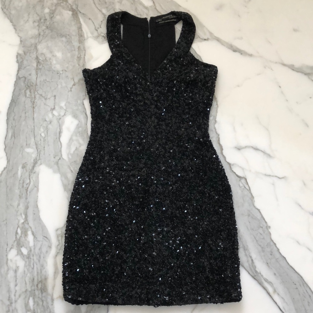 Sequined Black Halter Neck Cocktail Dress